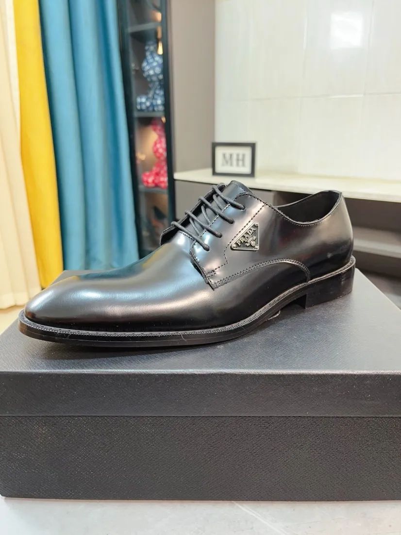 Men's shoes 💰560🌹🌹[Prada leather shoes] Top purchasing agency Original imported Italian custom-made cowhide leather surface, ➕Fully imported water-dyed breathable cowhide lining, original factory special molded sole, super comfortable, size: 38-44